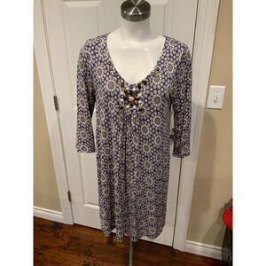 Boden Purple Floral V-Neck Dress W/ Jewels & Beads Size 8R (US) 12R (UK)